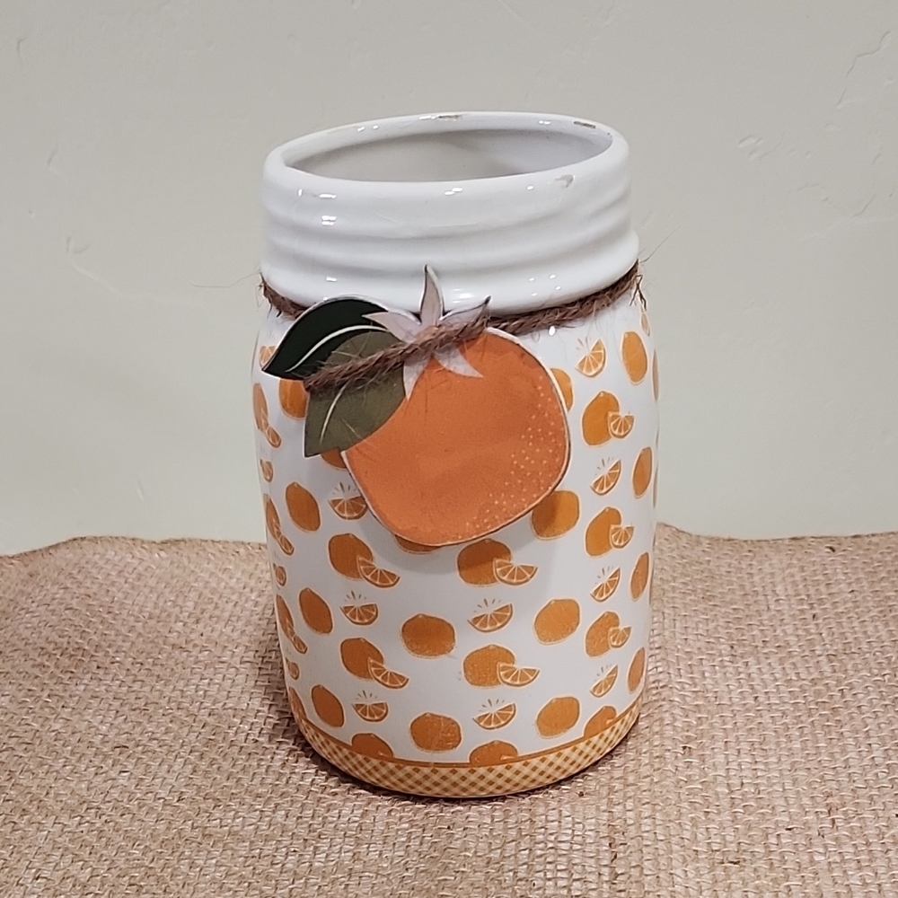 Orange Patterned Ceramic Jar